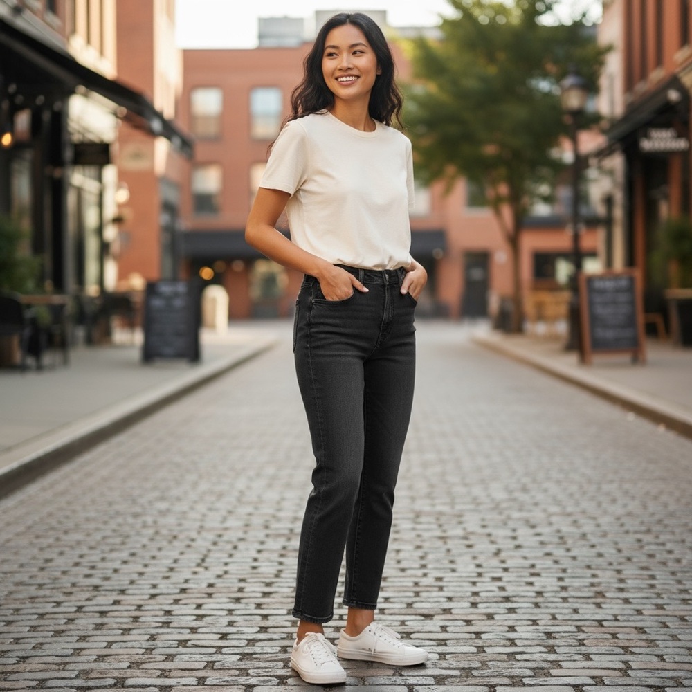 Everlane The Original Cheeky Jean Distressed Black Gray Wash Crop Jeans Sz 28